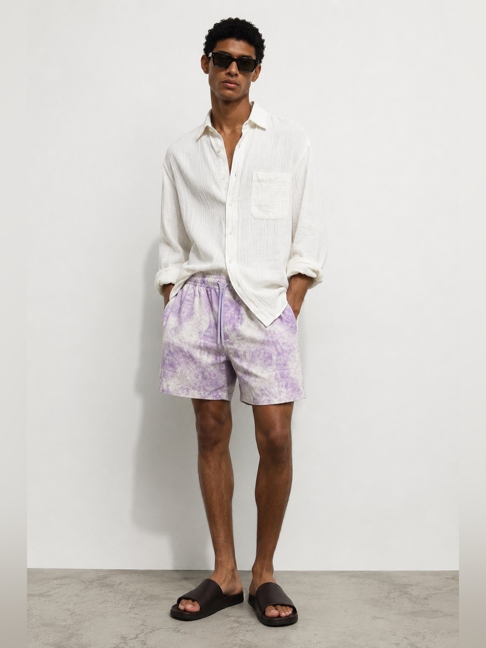 Hudson North Menβs Tie Dye Swim Trunks Shorts XL Purple White